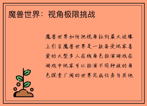 魔兽世界：视角极限挑战