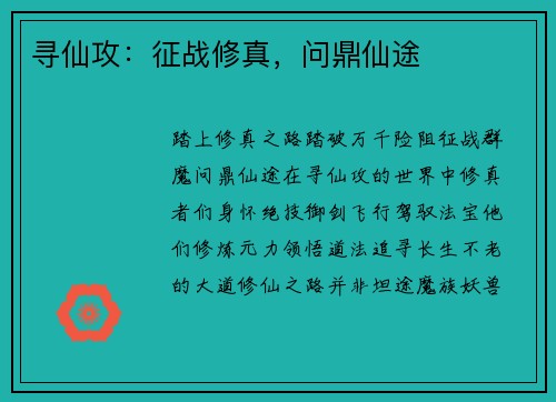 寻仙攻：征战修真，问鼎仙途