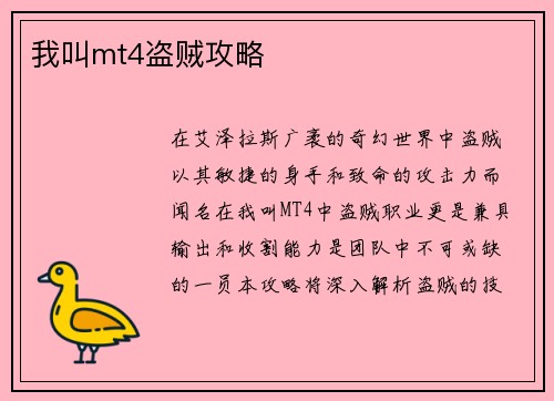 我叫mt4盗贼攻略